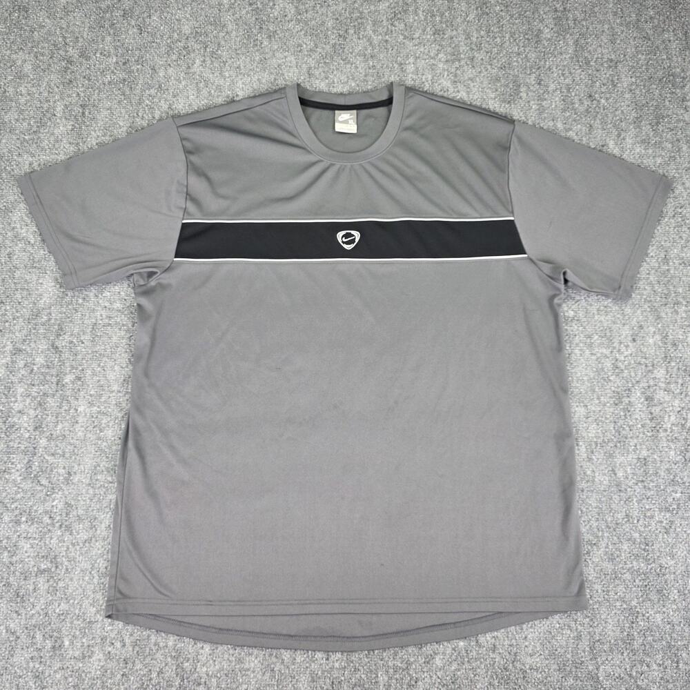 Nike Shirt Mens XL Gray Black Colorblock Center Swoosh Performance Tee Retro Y2K
